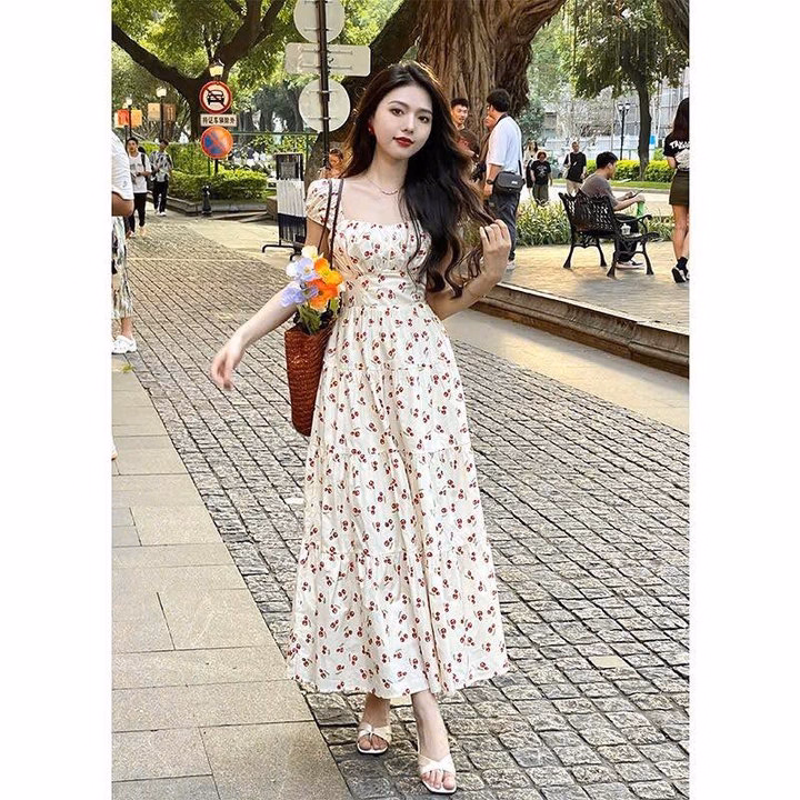 Đầm Váy Nữ Lụa Hoa Tay Búp Mt73I- Sam Store