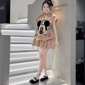 Set Áo Nỉ In Mickey Có Nón Phối Chân Váy Nỉ Xếp Ly Mt100G- Sam Store