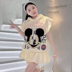 Set Áo Nỉ In Mickey Có Nón Phối Chân Váy Nỉ Xếp Ly Mtb100- Nana House