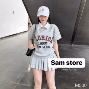 Set Bộ Tăm Lạnh Phối Cổ Sơ Mi Mix Chân Váy Có Lót Bh80H- Sam Store