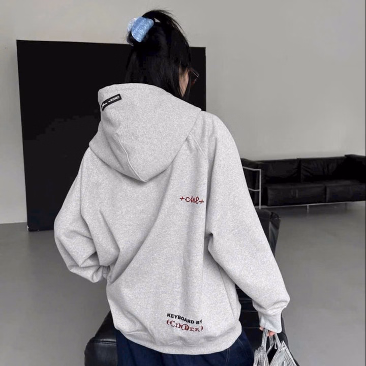 Áo Hoodie Zip Nam Nữ Thêu Chữ Cdr Túi Hộp Nỉ Bông Nam Nữ Unisex Kéo Khóa Tay Bồng Form Boxy - Ảnh 4