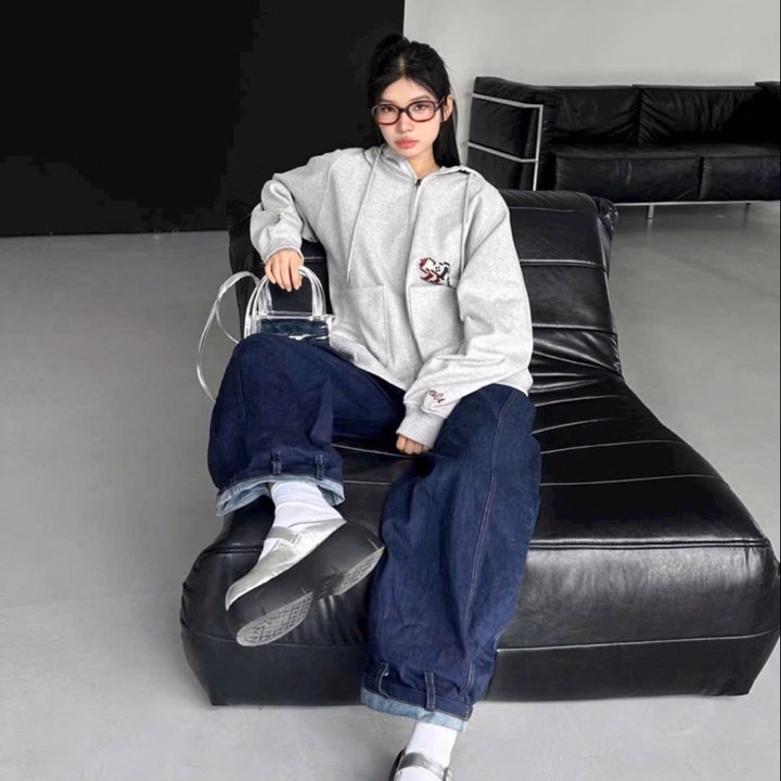 Áo Hoodie Zip Nam Nữ Thêu Chữ Cdr Túi Hộp Nỉ Bông Nam Nữ Unisex Kéo Khóa Tay Bồng Form Boxy - Ảnh 5