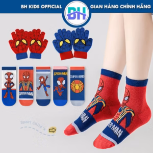 Combo 5 Đôi Tất, Vớ Và 1 Đôi Gang Tay Siêu Nhân Nhện, Chất Liệu 100% Cotton, Thoáng Khí, Kháng Khuẩn, Cho Bé 3-10 Tuổi Ch65 - Bh Kids