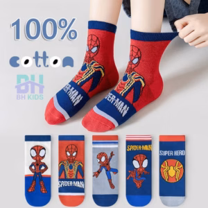 Combo 5 Đôi Tất, Vớ Siêu Nhân Nhện, Chất Liệu 100% Cotton, Thoáng Khí, Kháng Khuẩn, Cho Bé 3-10 Tuổi Ch169 - Bh Kids