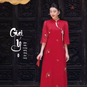 Set Bộ Áo Dài Cách Tân Tơ Xốp Thêu Hoa Phối Quần Latin Bht1307- Sam Store