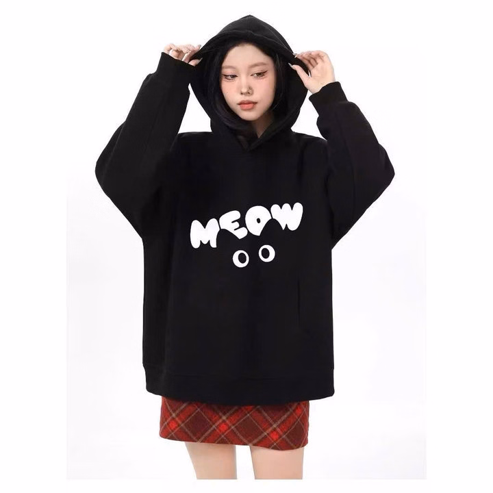 Áo Hoodie Nam Nữ Mũ Rộng In Chữ Meow Phối Túi Bụng Form Rộng Tp392 - Golden Dream - Ảnh 3