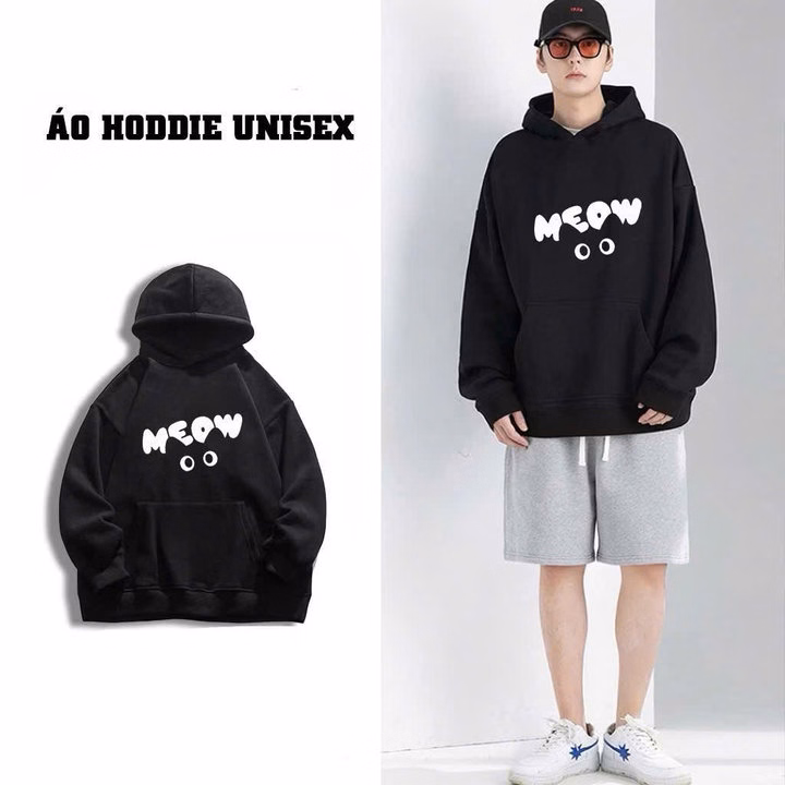 Áo Hoodie Nam Nữ Mũ Rộng In Chữ Meow Phối Túi Bụng Form Rộng Tp392 - Golden Dream