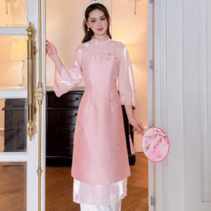 Set Áo Dài Tafta Phối Oganra Đóng Nút Ngọc Bh1354- Sam Store