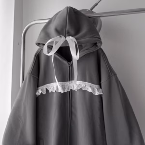 Áo Khoác Hoodie Cột Nơ Mũ Khóa Zíp Cá Tính- Htm Fashion