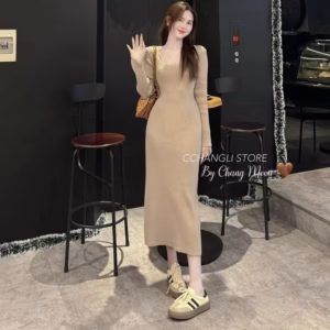 Đầm Thun Gân Body Cổ Vuông Dáng Dài Bt6868- Nana House