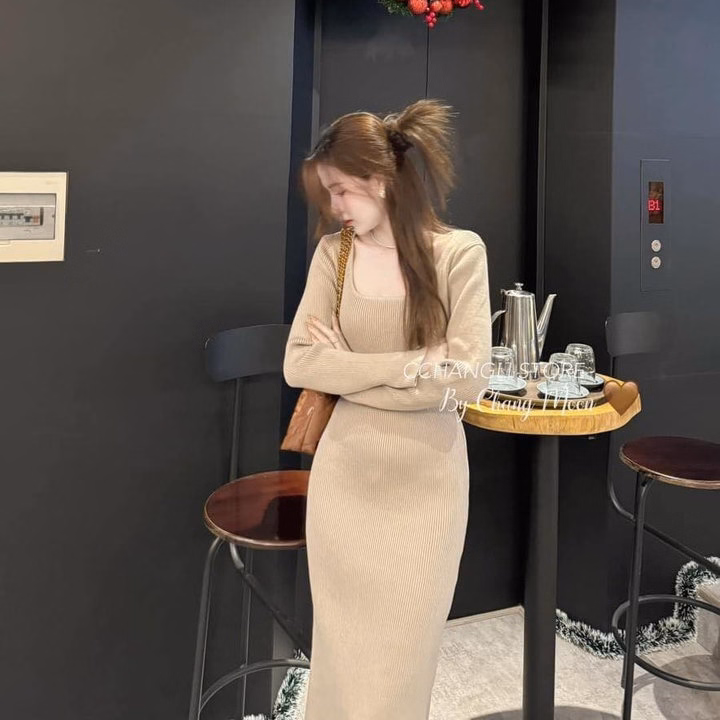 Đầm Thun Gân Body Cổ Vuông Dáng Dài Bt6868- Nana House - Ảnh 3