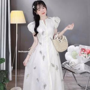 Đầm Váy Nữ Voan Hoa Tay Phồng Xếp Ly Cổ Bh100R- Sam Store