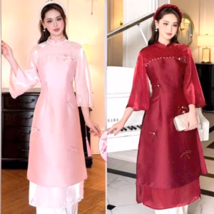 Set Áo Dài Tafta Phối Oganra Đóng Nút Ngọc Ht14035- Nana House