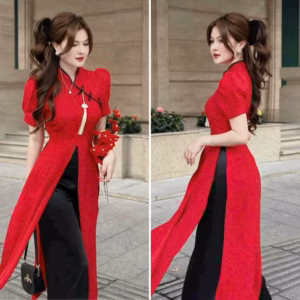 Set Áo Dài Tuyết Nhung Kèm Dây Chuông Ht120W- Nana House