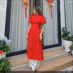 Set Áo Dài Gấm Tay Phồng Phối Quần Lụa Ht120A- Nana House