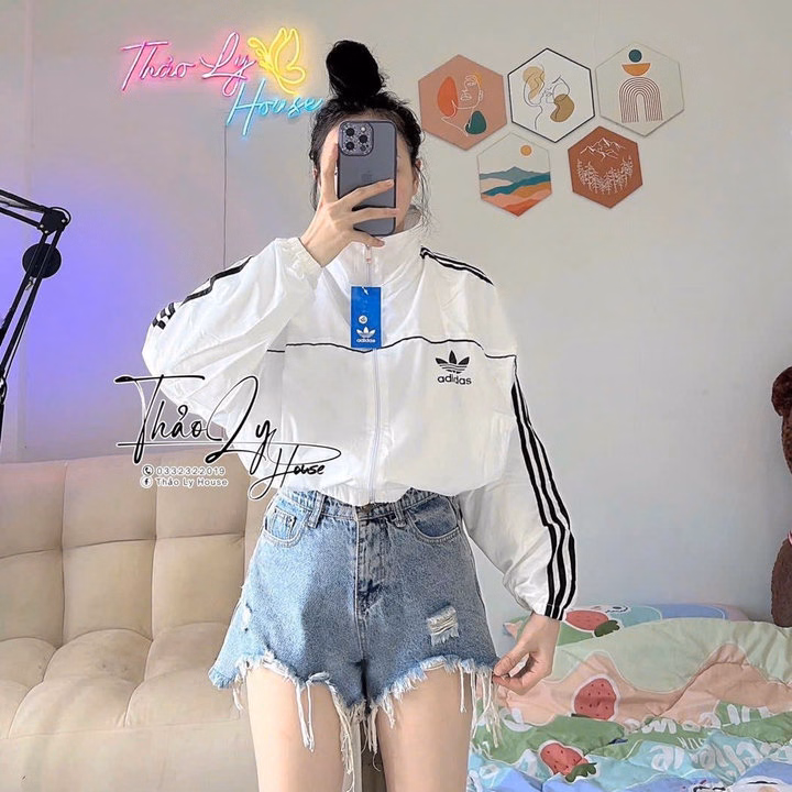 Áo Khoác Dù Nữ 2 Lớp Phối 3 Sọc Adida Siêu Hot - Htm Fashion - Ảnh 2