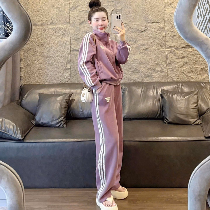 Sét Bộ Đồ Nỉ Nữ Thể Thao 3 Sọc Siêu Đẹp - Htm Fashon - Ảnh 3