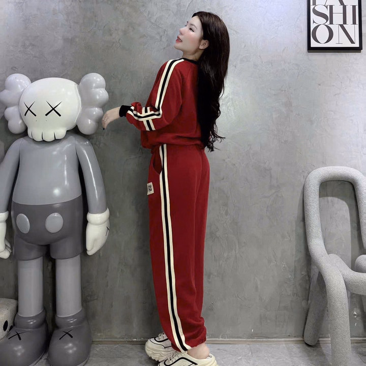 Sét Bộ Đồ Nỉ Nữ Uni Cổ Tròn Màu Đỏ Siêu Đẹp - Htm Fashion - Ảnh 2