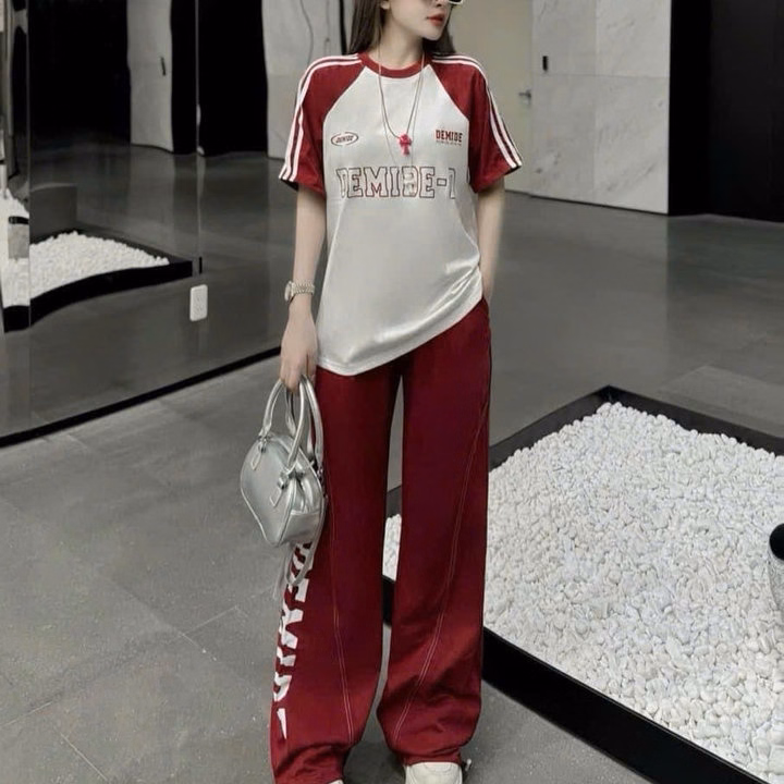 Sét Bộ Đồ Nỉ Nữ Thể Thao Tay Lỡ In Họa Tiết Demide - Htm Fashon - Ảnh 3