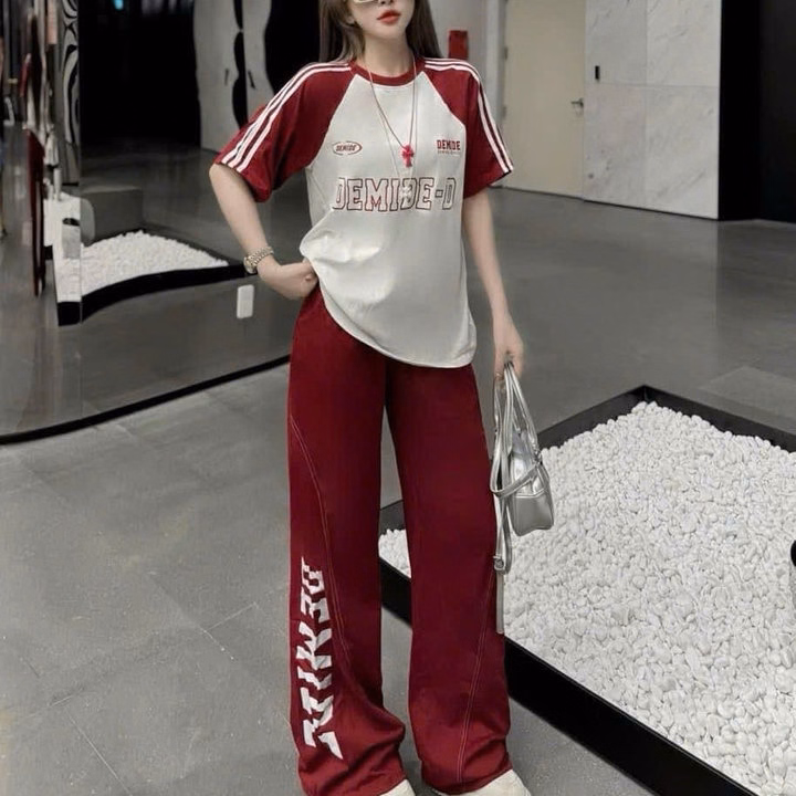 Sét Bộ Đồ Nỉ Nữ Thể Thao Tay Lỡ In Họa Tiết Demide - Htm Fashon - Ảnh 5