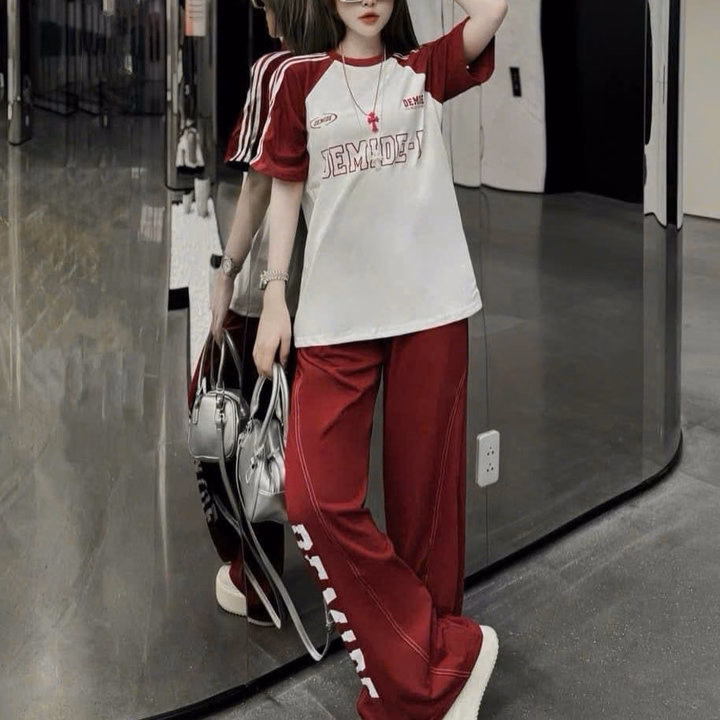 Sét Bộ Đồ Nỉ Nữ Thể Thao Tay Lỡ In Họa Tiết Demide - Htm Fashon - Ảnh 6