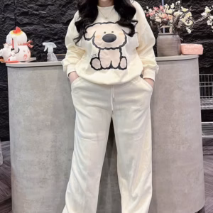 Sét Bộ Đồ Nỉ Nữ In Họa Tiết Cún Đáng Yêu - Htm Fashion