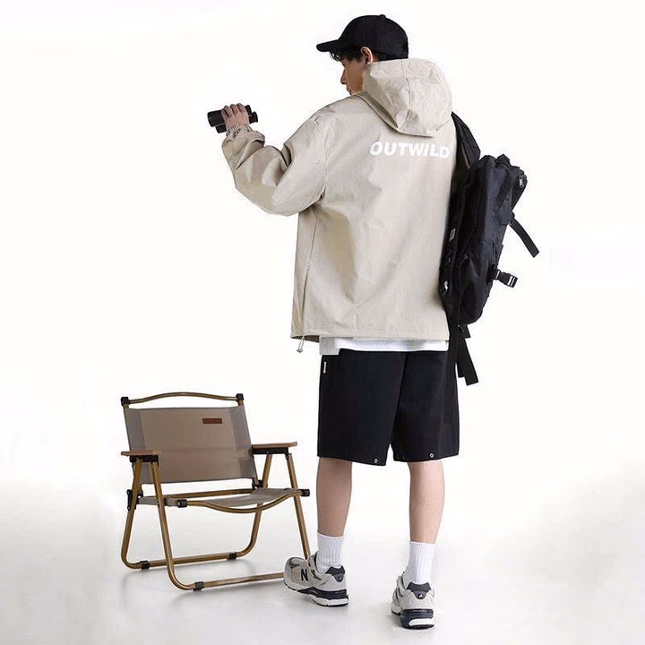 Áo Khoác Dù 2 Lớp Trượt Nước Kèm Dây Khéo Phao 2 Đầu In Chữ Outwild - Htm Fashion