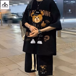 Bộ Đồ Thun Nam Nữ In Hình Gấu Labubu Chất Thun Da Cá Dày Dặn - Htm Fashion