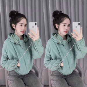 Áo Khoác Nhung 1 Lớp Dáng Ôm Có Nón Chống Nắng ( Trơn) - Htm Fahison