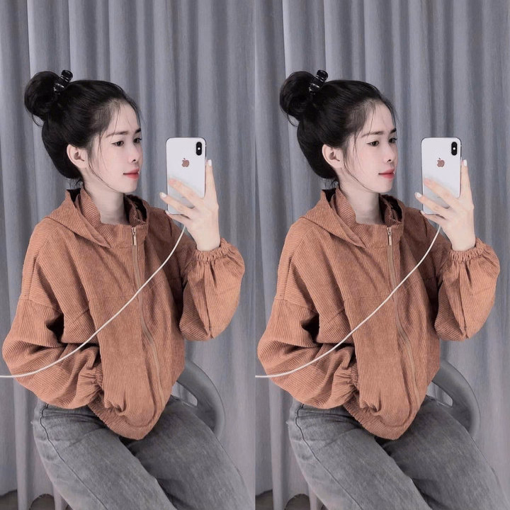 Áo Khoác Nhung 1 Lớp Dáng Ôm Có Nón Chống Nắng ( Trơn) - Htm Fahison - Ảnh 4