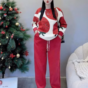 Sét Bộ Đồ Nỉ Nữ In Họa Tiết Dâu Tây Cá Tính - Htm Fashion