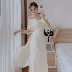 Set Áo Dài Cách Tân Bẹt Phối Nơ Ngực Kèm Quần Hb100G - Nana House