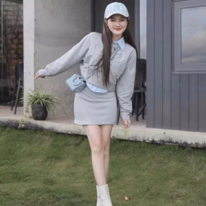 Set 3 Món Sơ Mi Lụa Phối Áo Ngoài Và Chân Váy Nỉ Hb100G- Nana House