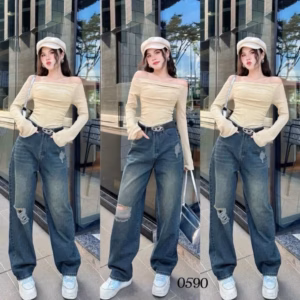 [3 Size 40-56Kg Tùy Chiều Cao] Quần Jean Suông Nữ Rách 590 Phong Cách Hàn Quốc Trẻ Trung Thời Trang - Be Yourself