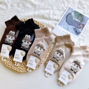 Set 5 Đôi Tất Vớ Labubu Tông Màu Nâu Siêu Hót Phong Cách Korea