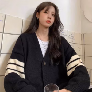 Xả Áo Khoác Nỉ Bông Carigan Kẻ 4 Sọc Ở Tay Form To Rộng Hót Trend