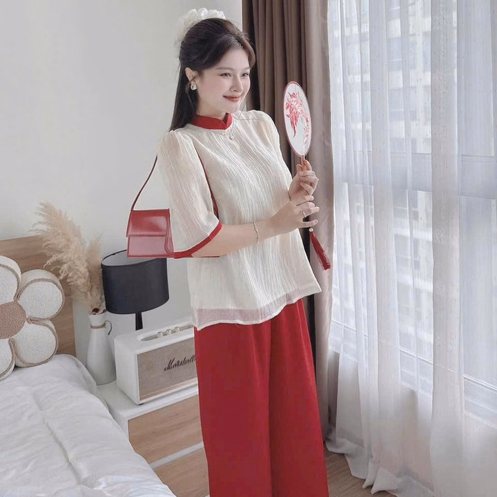 Set Áo Tơ 2 Lớp Phối Quần Tuyết Nhung 2 Lớp Có Túi S10- Nana House - Ảnh 2