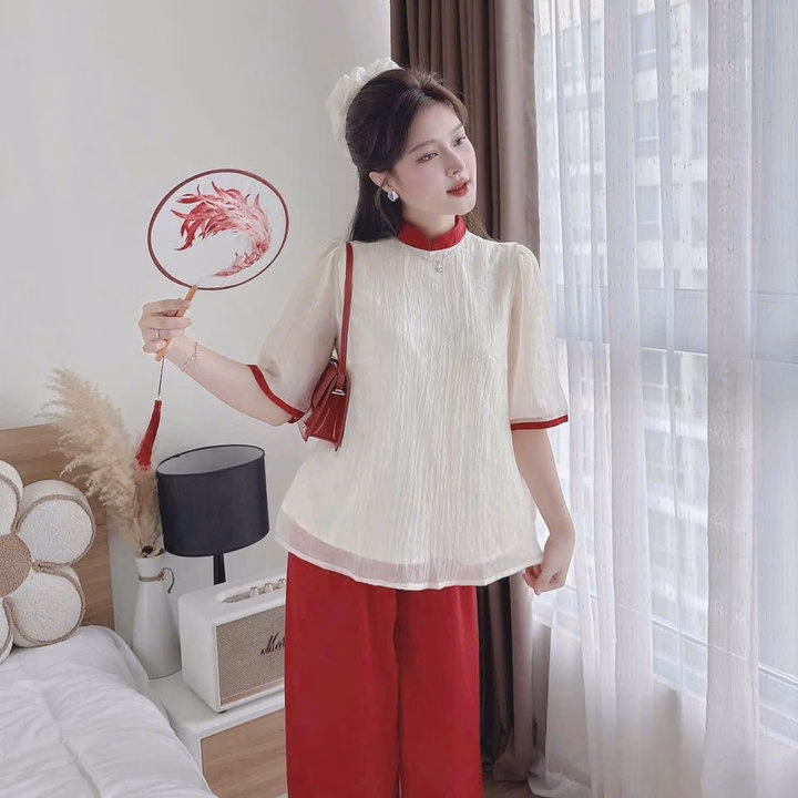 Set Áo Tơ 2 Lớp Phối Quần Tuyết Nhung 2 Lớp Có Túi S10- Nana House - Ảnh 3