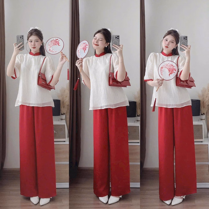 Set Áo Tơ 2 Lớp Phối Quần Tuyết Nhung 2 Lớp Có Túi S10- Nana House