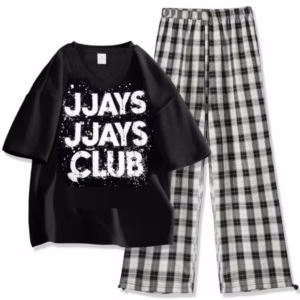 Sét Bộ Quần Kẻ Caro Đen + Mix Áo Phông Form Rộng Tay Lỡ Jjjays Club