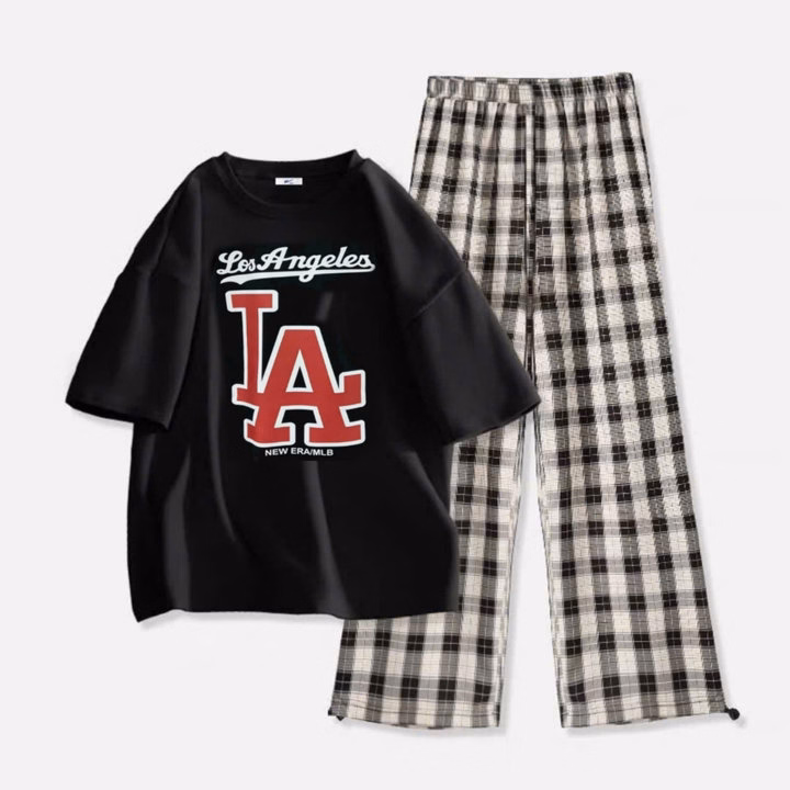 Sét Bộ Quần Kẻ Caro Form Rộng + Mix Áo Phông Form Rộng - Ảnh 3