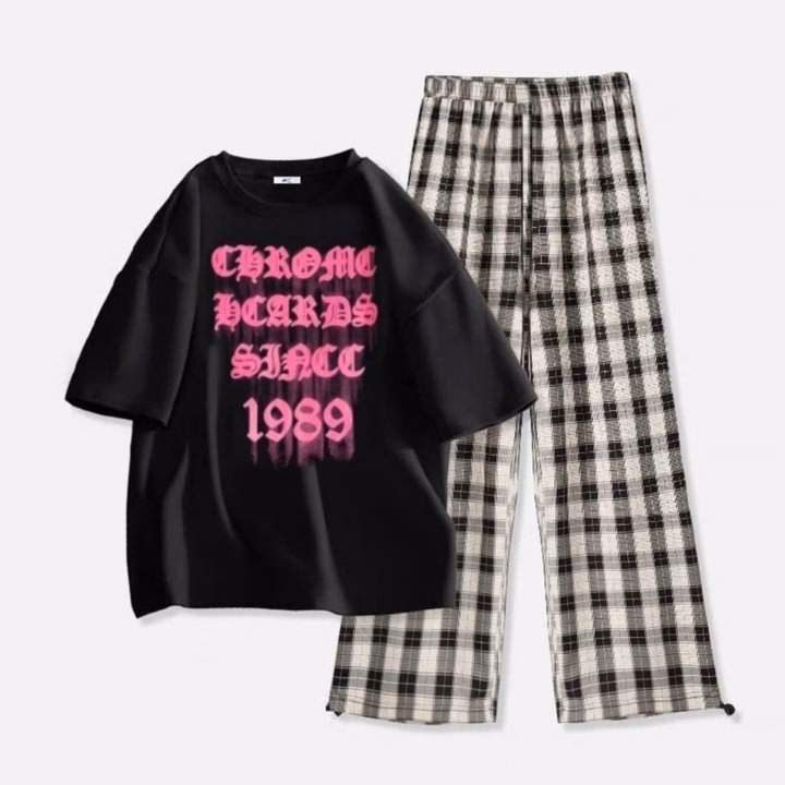 Sét Bộ Quần Kẻ Caro Form Rộng + Mix Áo Phông Form Rộng - Ảnh 4