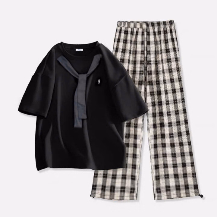 Sét Bộ Quần Kẻ Caro Form Rộng + Mix Áo Phông Form Rộng - Ảnh 6