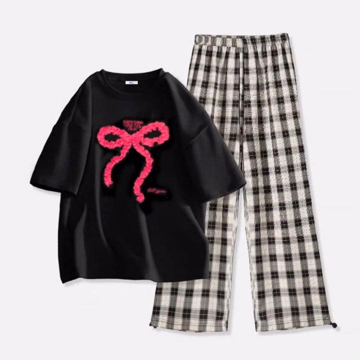 Sét Bộ Quần Kẻ Caro Form Rộng + Mix Áo Phông Form Rộng - Ảnh 9