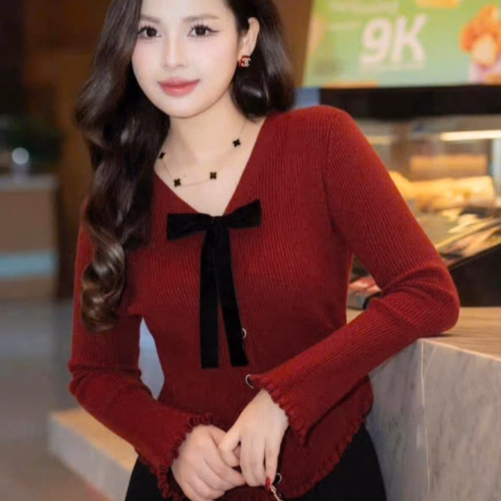 Áo Len Tay Dài Bèo Nhún Phối Nơ- Chipxinhxk - Ảnh 4