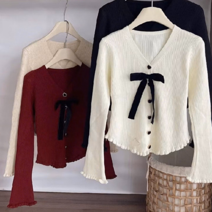 Áo Len Tay Dài Bèo Nhún Phối Nơ- Chipxinhxk - Ảnh 2