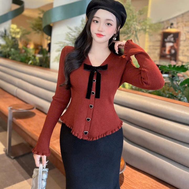 Áo Len Tay Dài Bèo Nhún Phối Nơ- Chipxinhxk - Ảnh 6