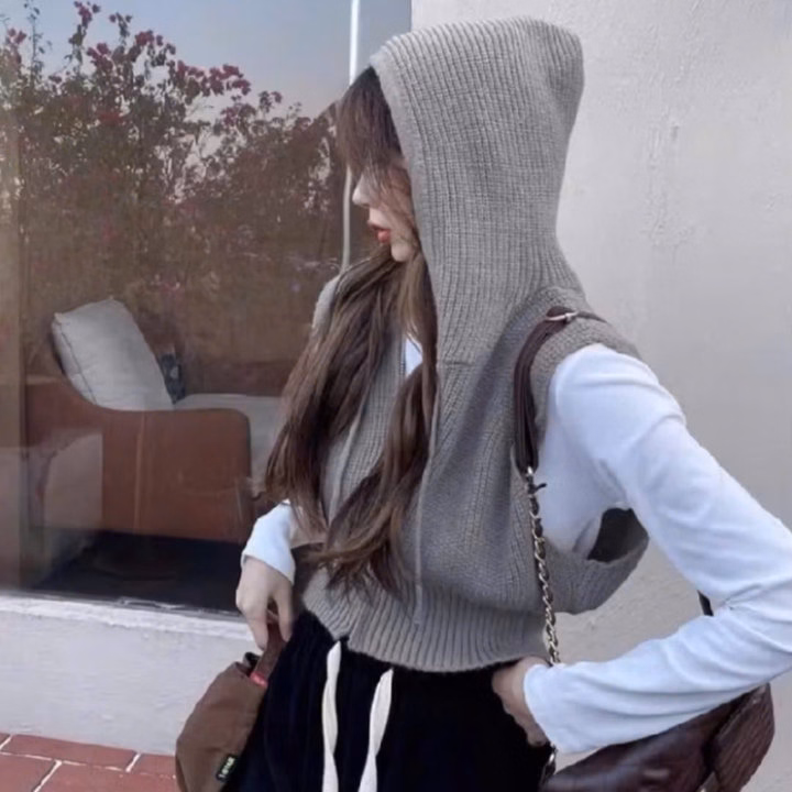 Áo Ba Lỗ Len Có Mũ- Chipxinhxk - Ảnh 4