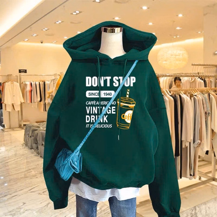 Xả Lô Hoodie Nỉ Ngoại Mũ 2 Lớp Chữ Dont Stop Xanh Lá - Ảnh 3