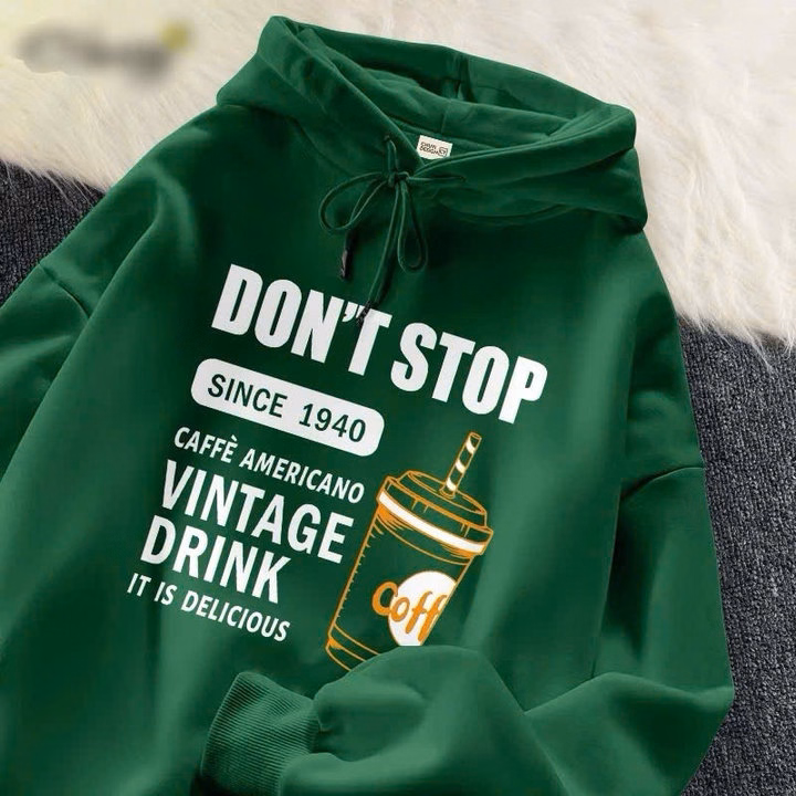 Xả Lô Hoodie Nỉ Ngoại Mũ 2 Lớp Chữ Dont Stop Xanh Lá - Ảnh 5